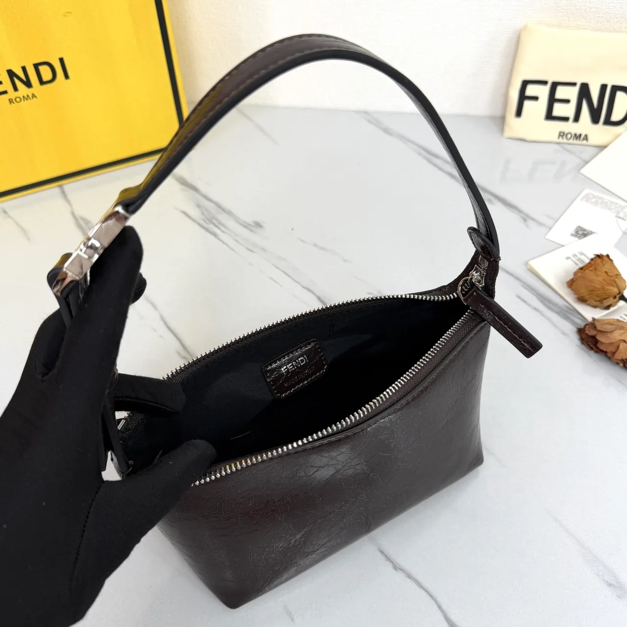 Fendi Baguette Cowhide Smooth Hobo Bag in Brown · view 6