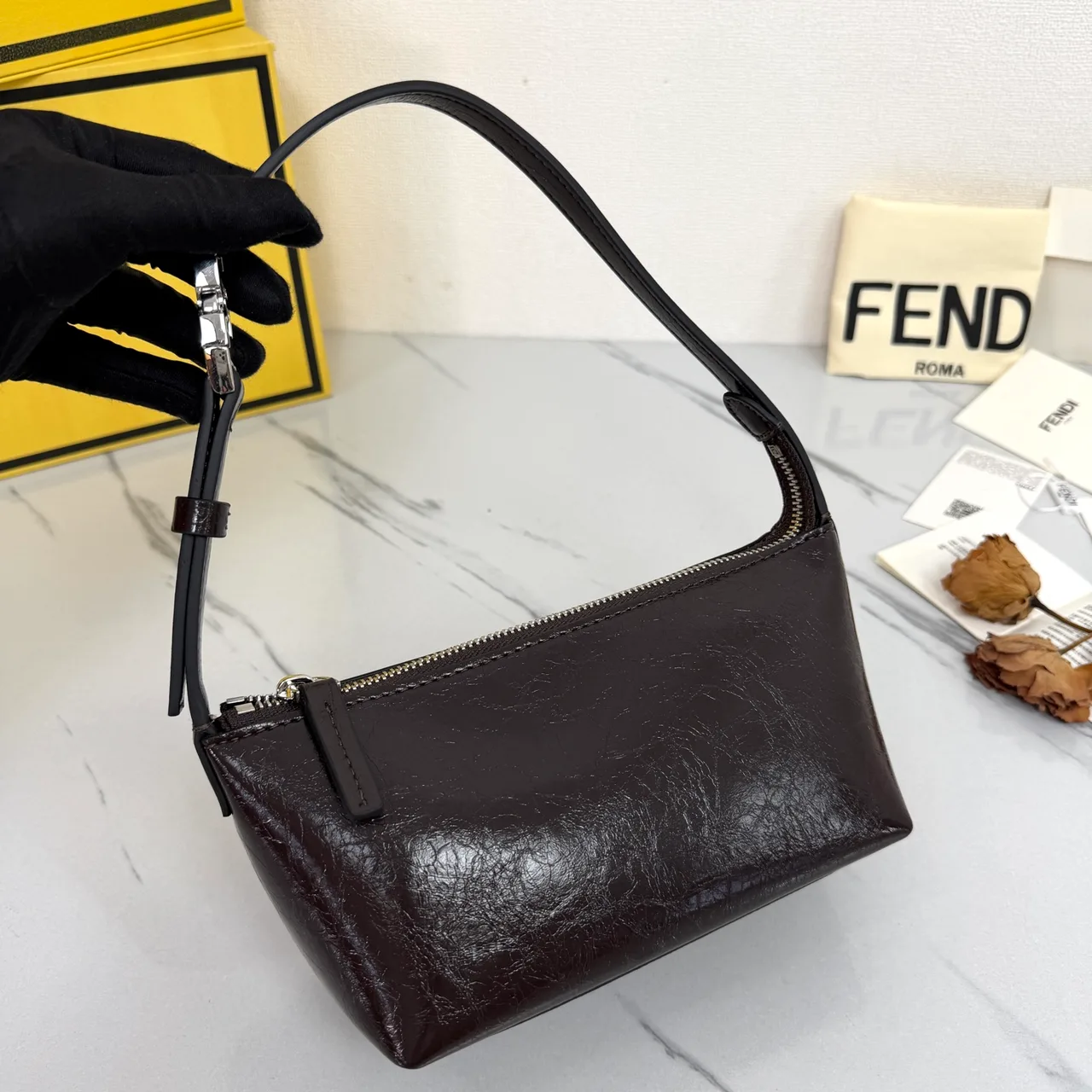 Fendi Baguette Cowhide Smooth Hobo Bag in Brown · view 3