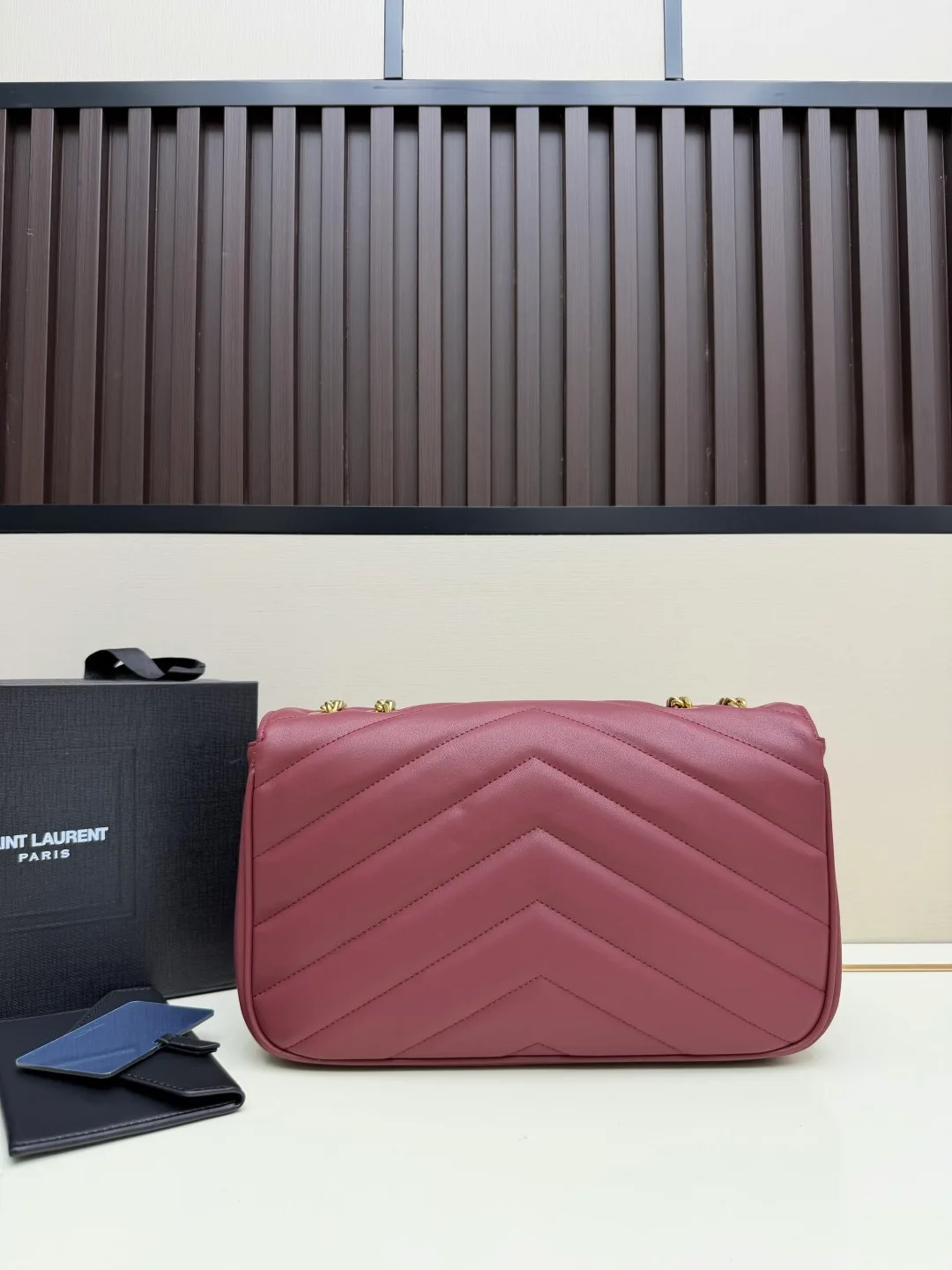 Saint Laurent Sheepskin Loulou Chain Bag in Burgundy · view 4