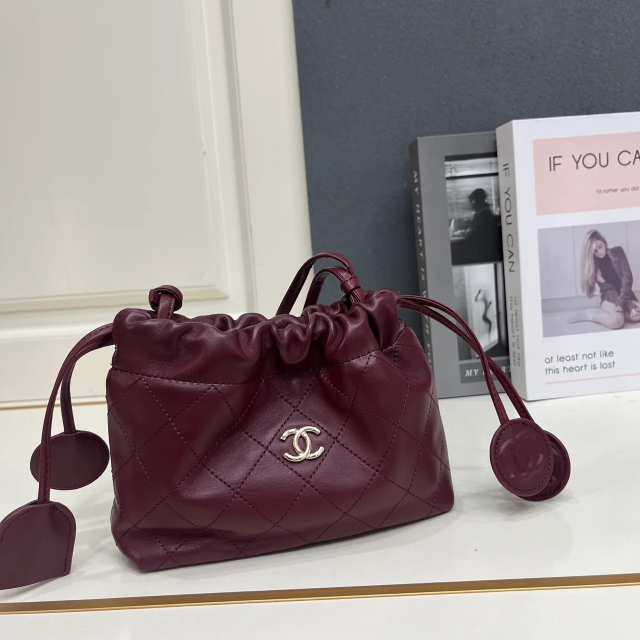 Chanel Quilted Crossbody Bag in Burgundy · view 4