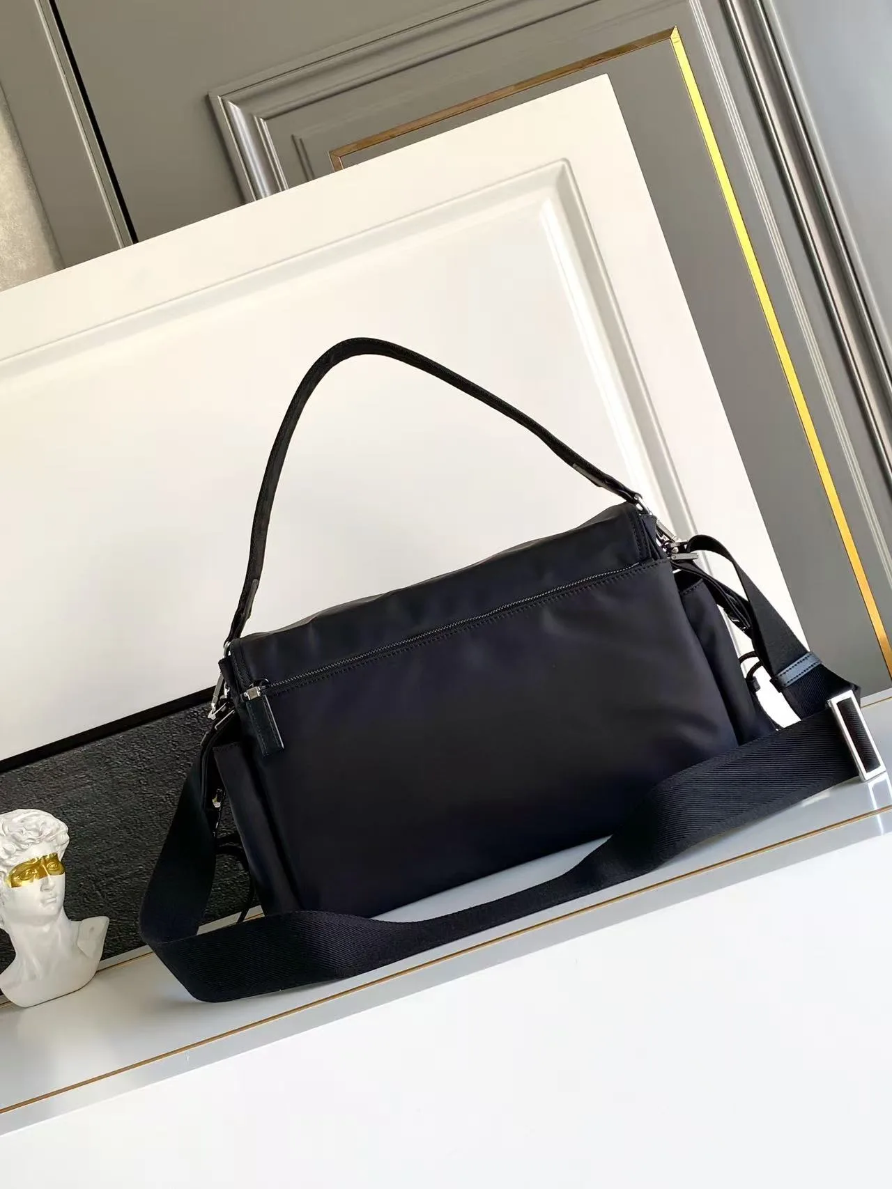 Prada Buckle-Detail Flap Shoulder Bag in Black · view 3