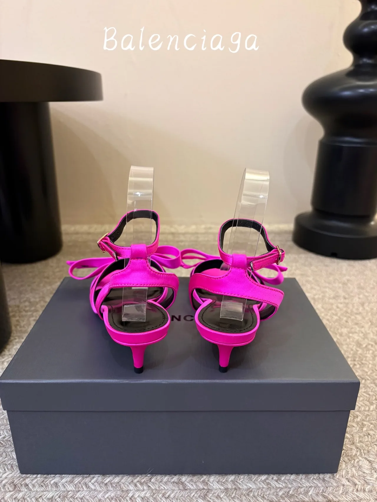 Balenciaga Silk Glossy Ankle Strap Sandals in Pink · view 6