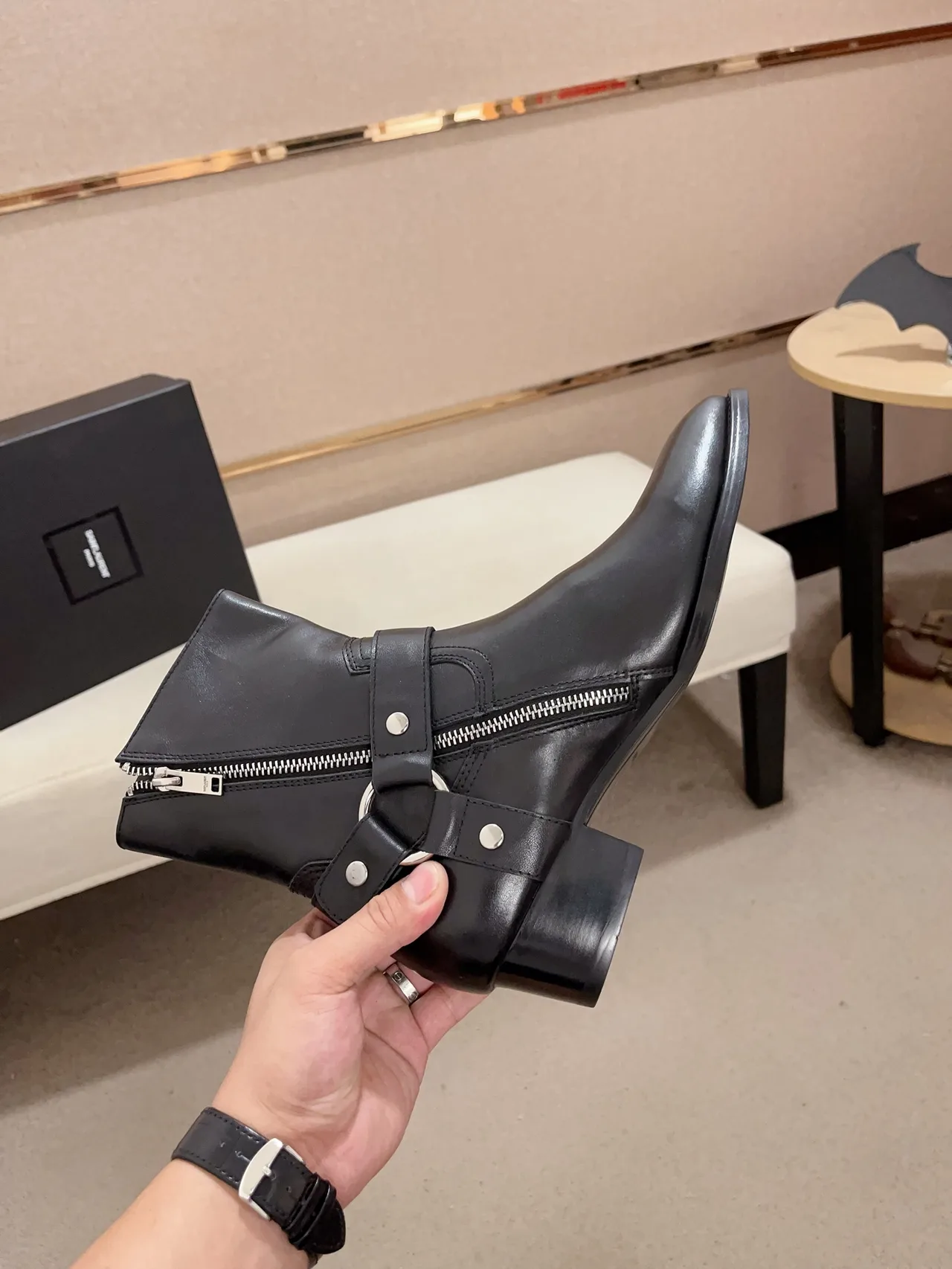 Saint Laurent Cowhide Pointed-Toe Boots in Black · view 6
