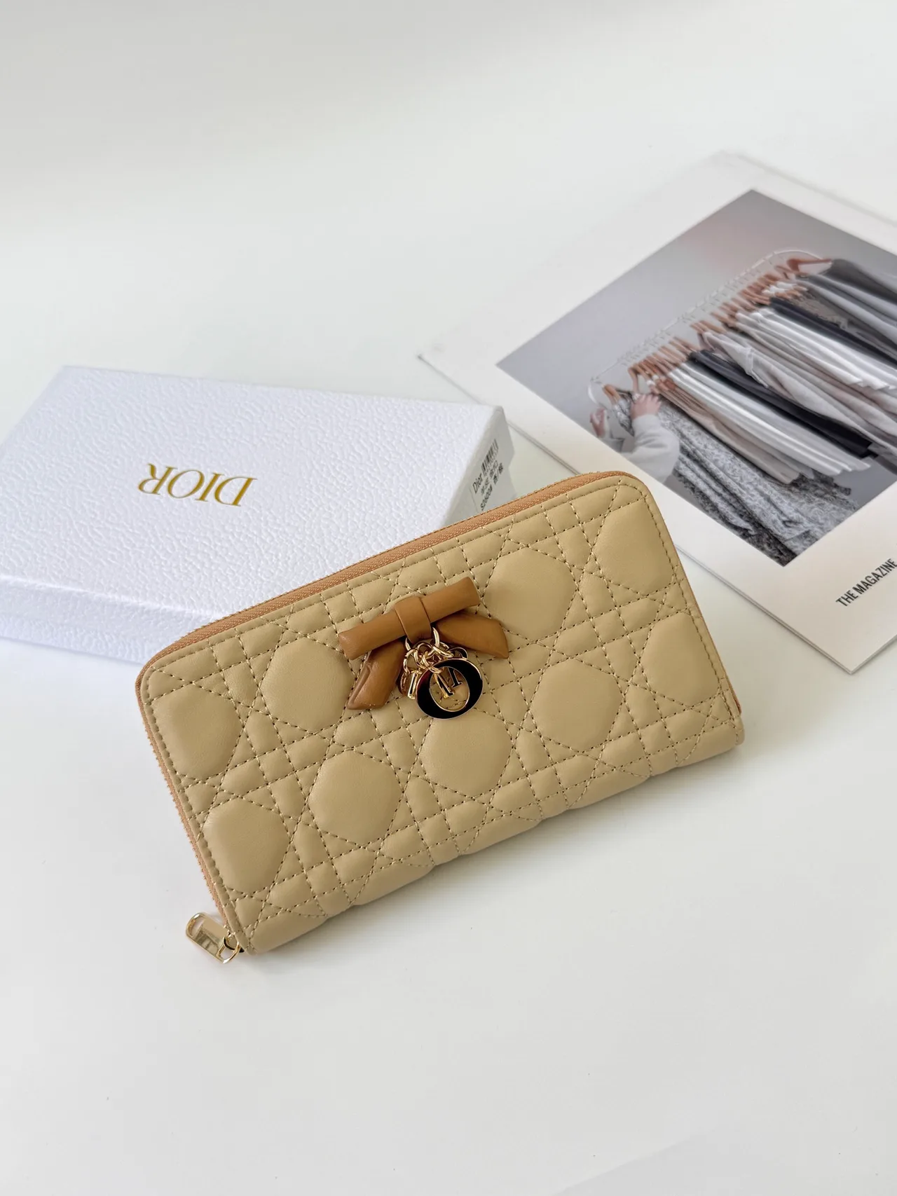 Dior Lambskin Quilted Wallet in Beige · view 1