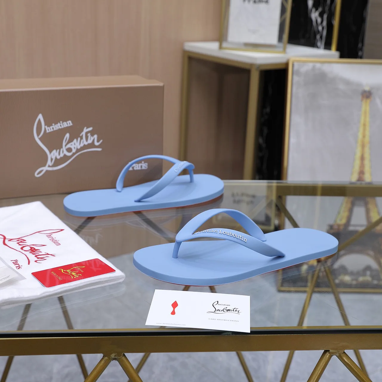 Christian Louboutin Smooth Flip-Flops in Blue · view 7