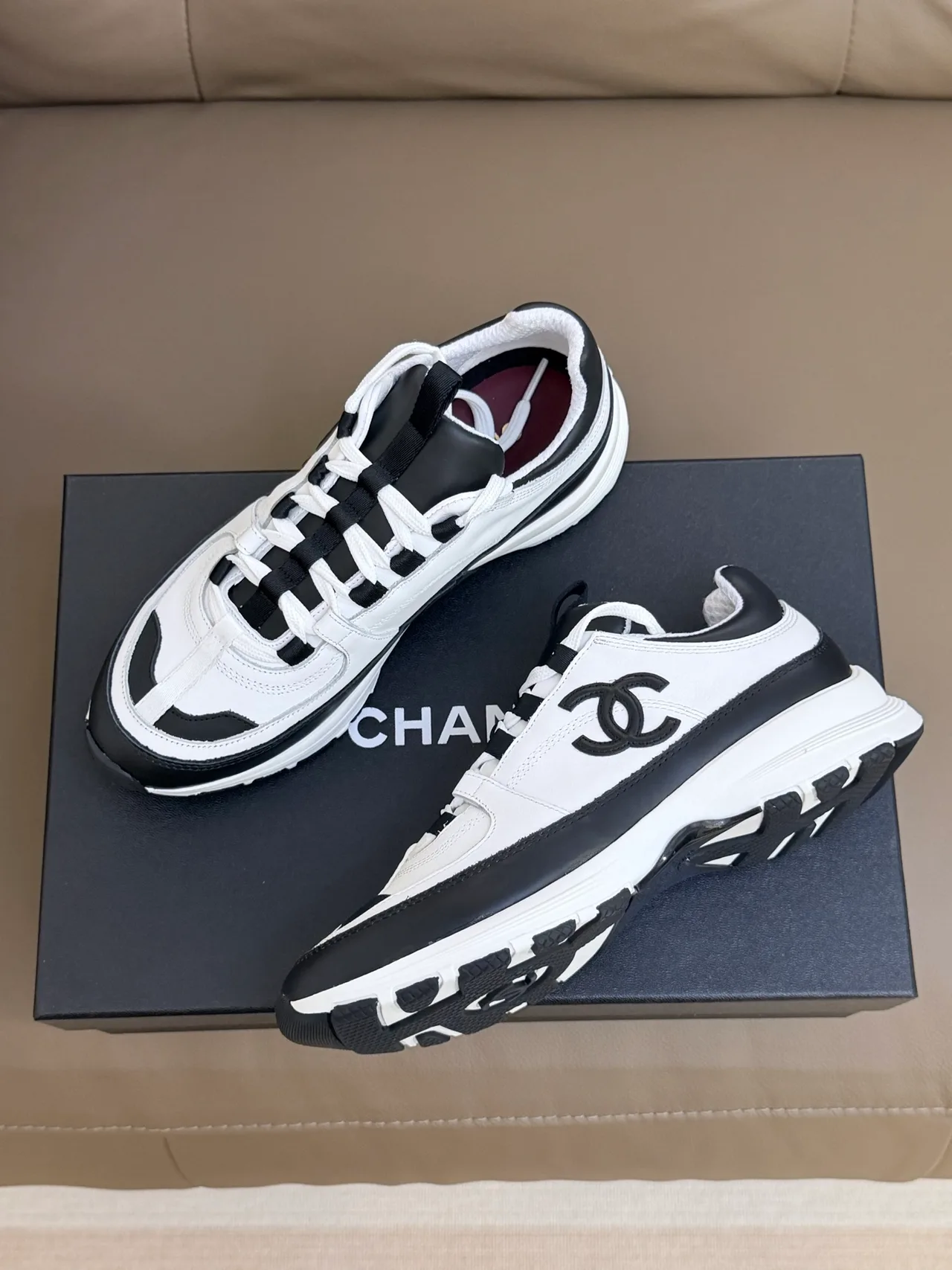 Chanel Cowhide Sheepskin Sneakers in White · view 3