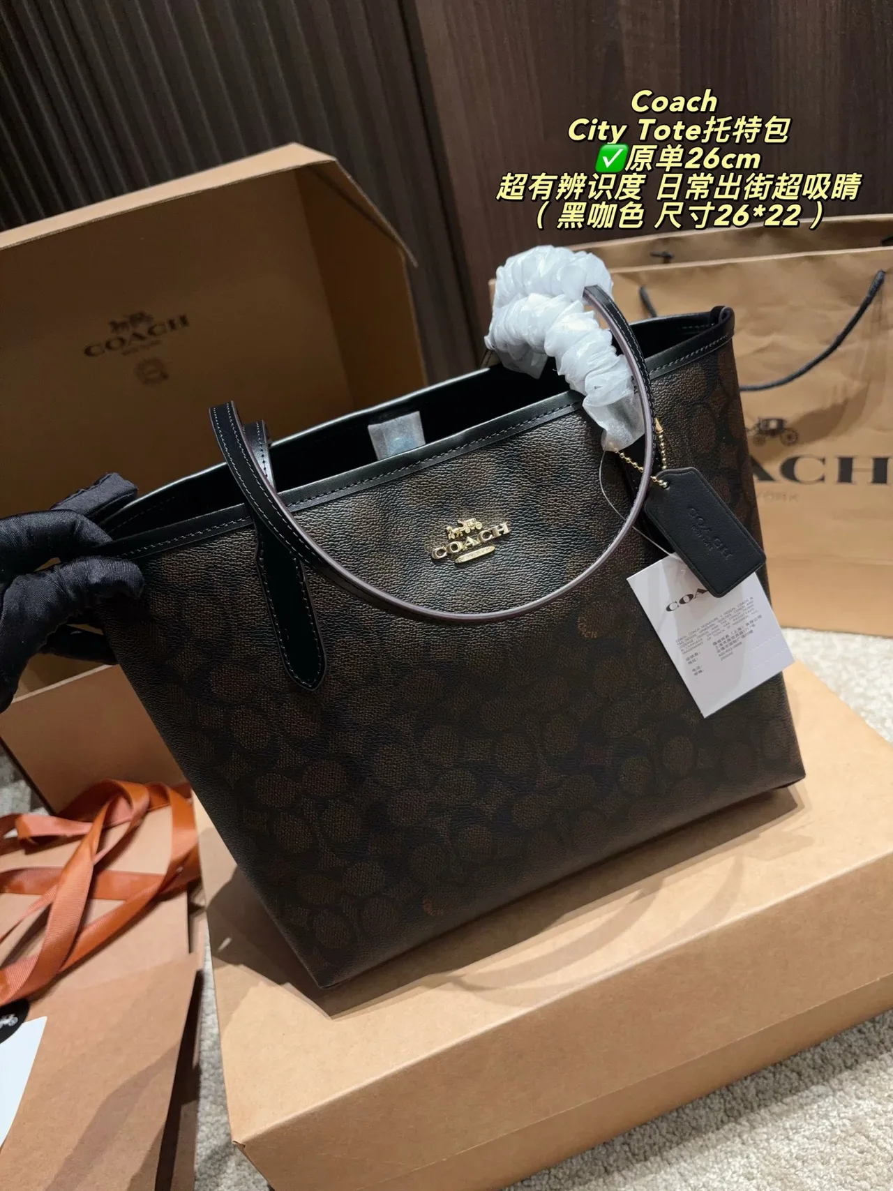 Coach Canvas Smooth City Tote in Brown · view 6
