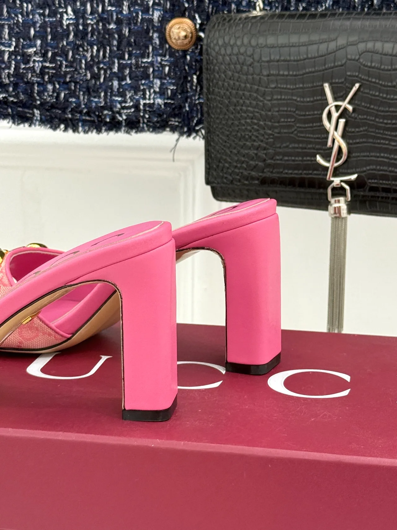 Gucci Canvas Denim Glossy Mules in Pink · view 6