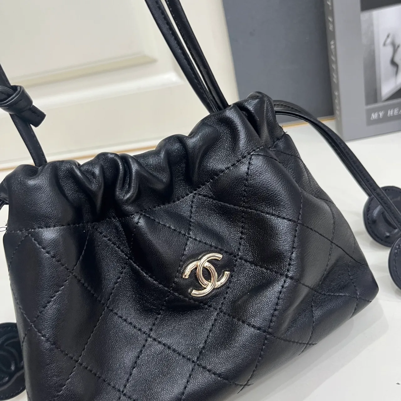 Chanel Quilted Glossy Crossbody Bag in Black · view 7