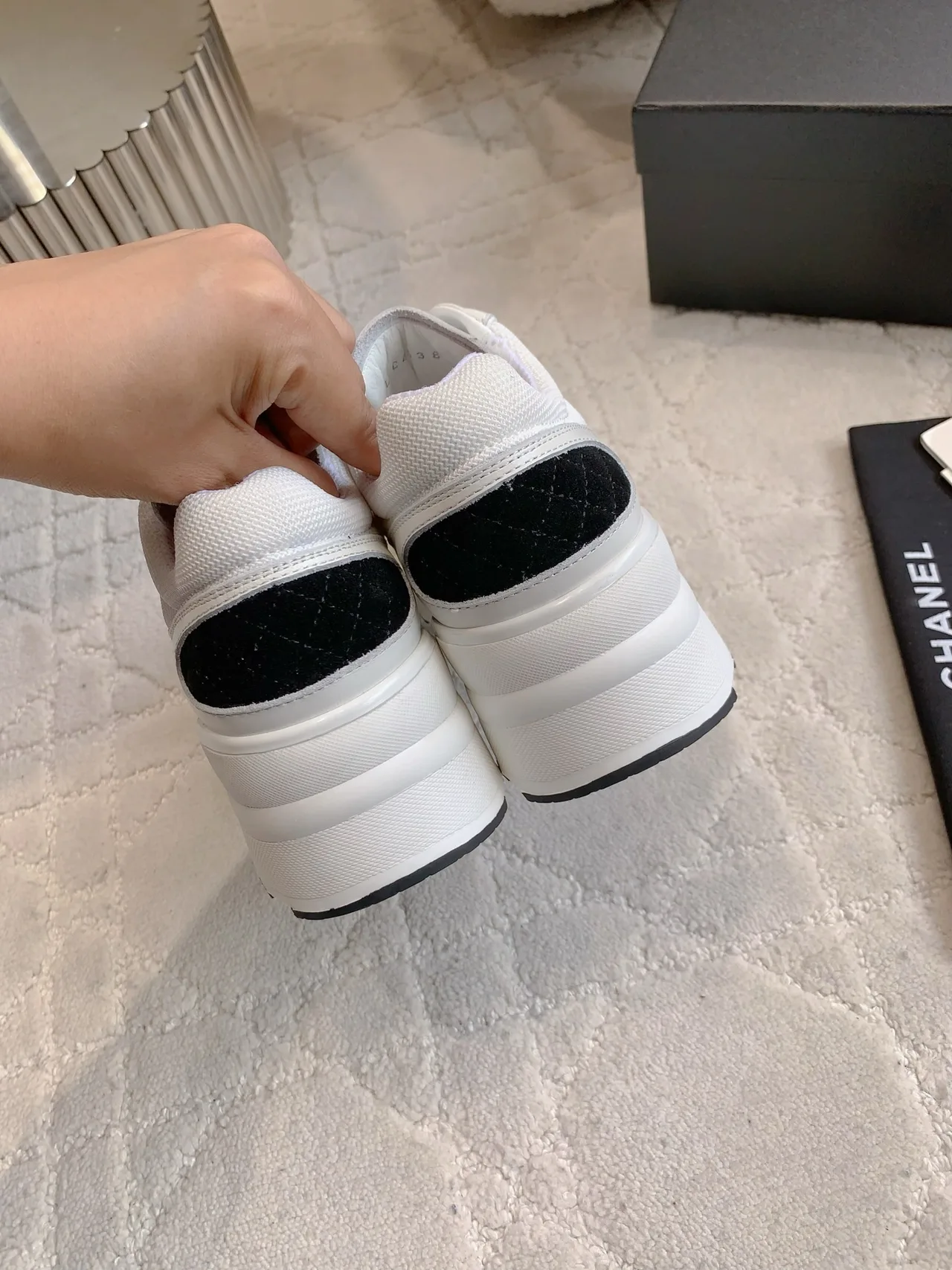 Chanel Cowhide Platform Sneakers in White · view 6