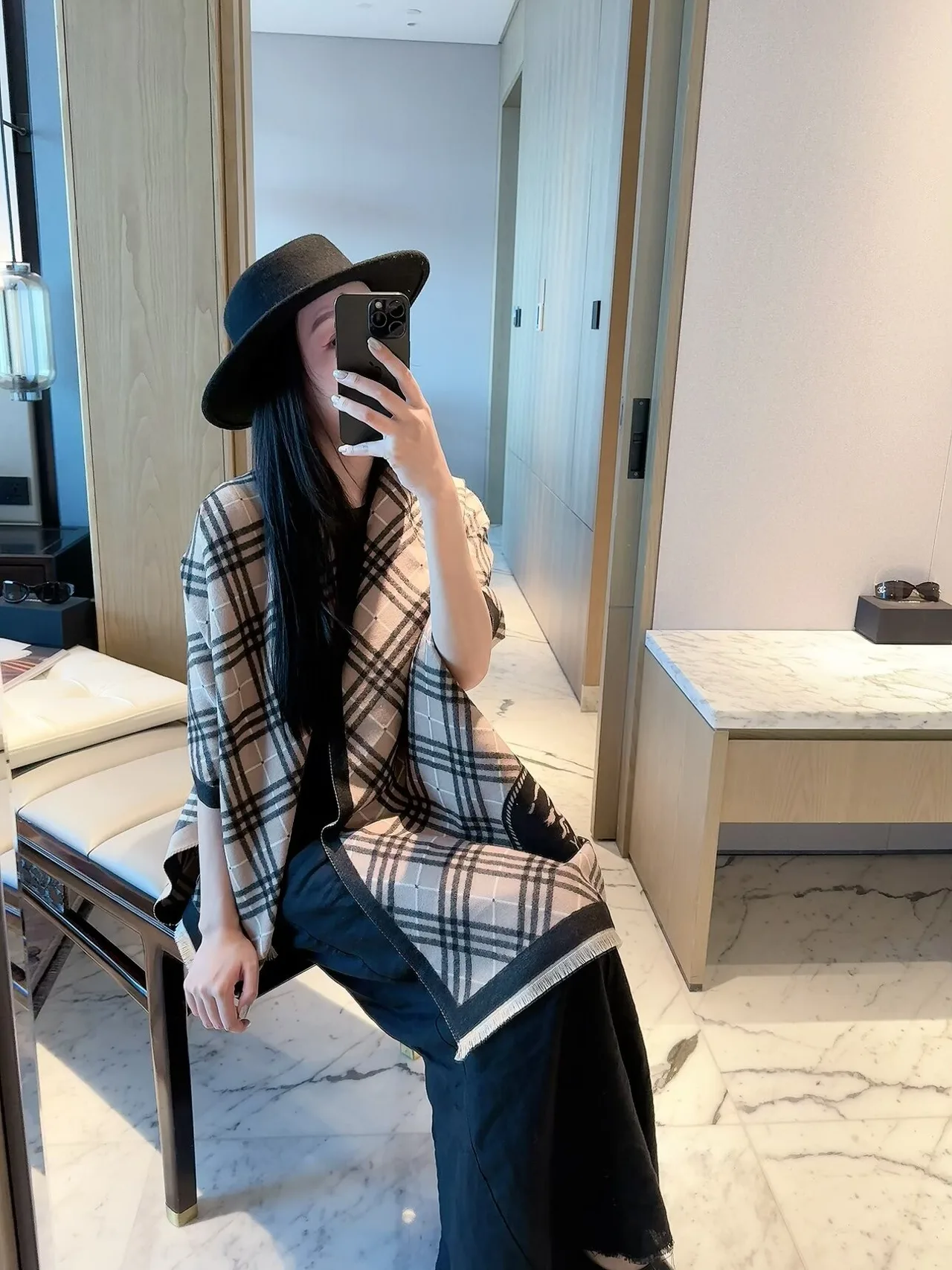Burberry Check Equestrian Shawl in Brown & Beige · view 5