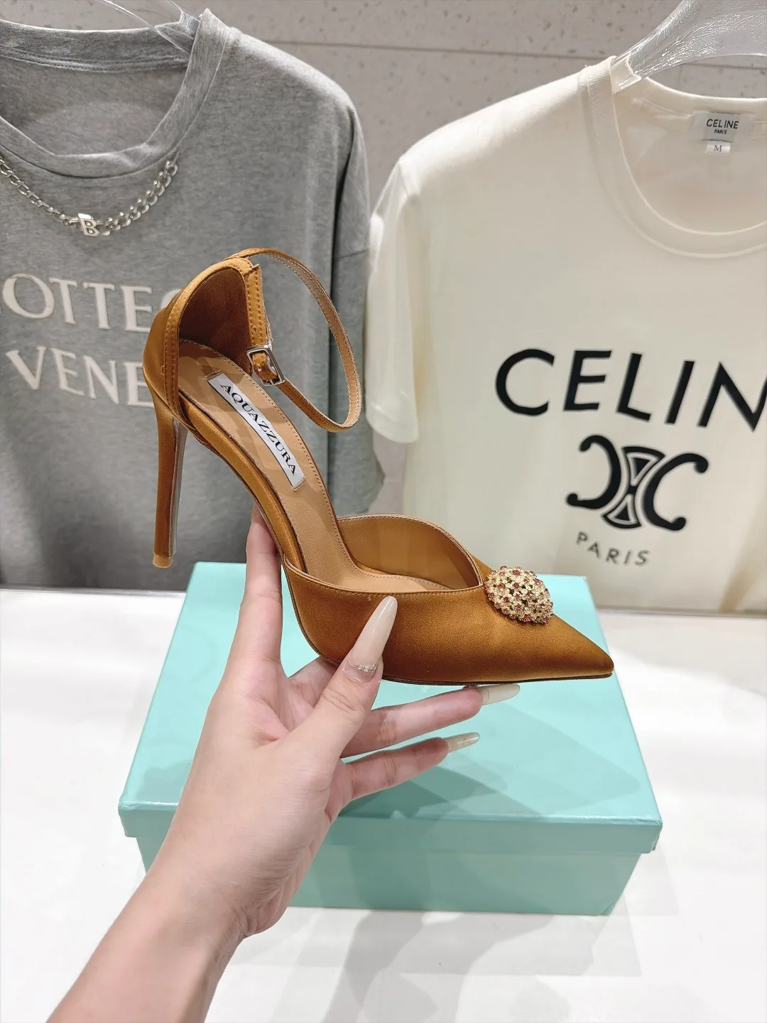 Aquazzura Silk Glossy Pointed-Toe Pointed Slingback Pumps in Yellow · view 5