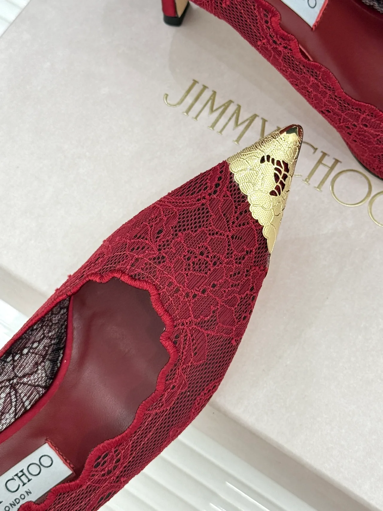 Jimmy Choo Pointed-Toe Lace Heel Pumps in Burgundy · view 7