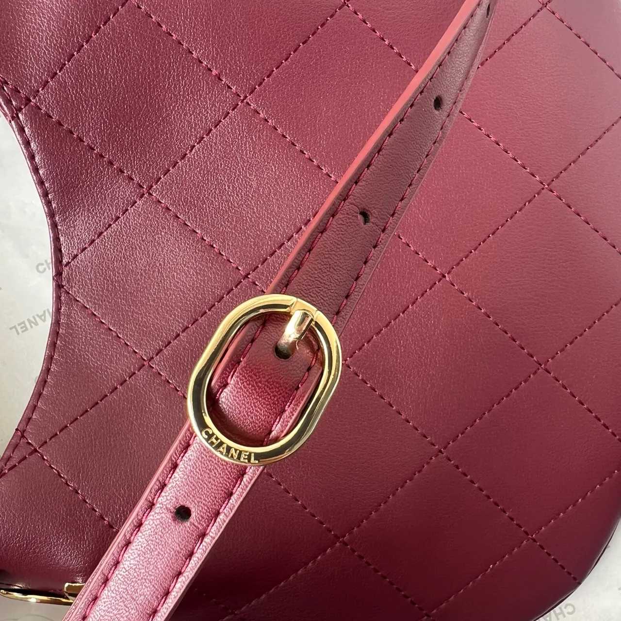 Chanel Quilted Hobo Bag in Burgundy · view 5