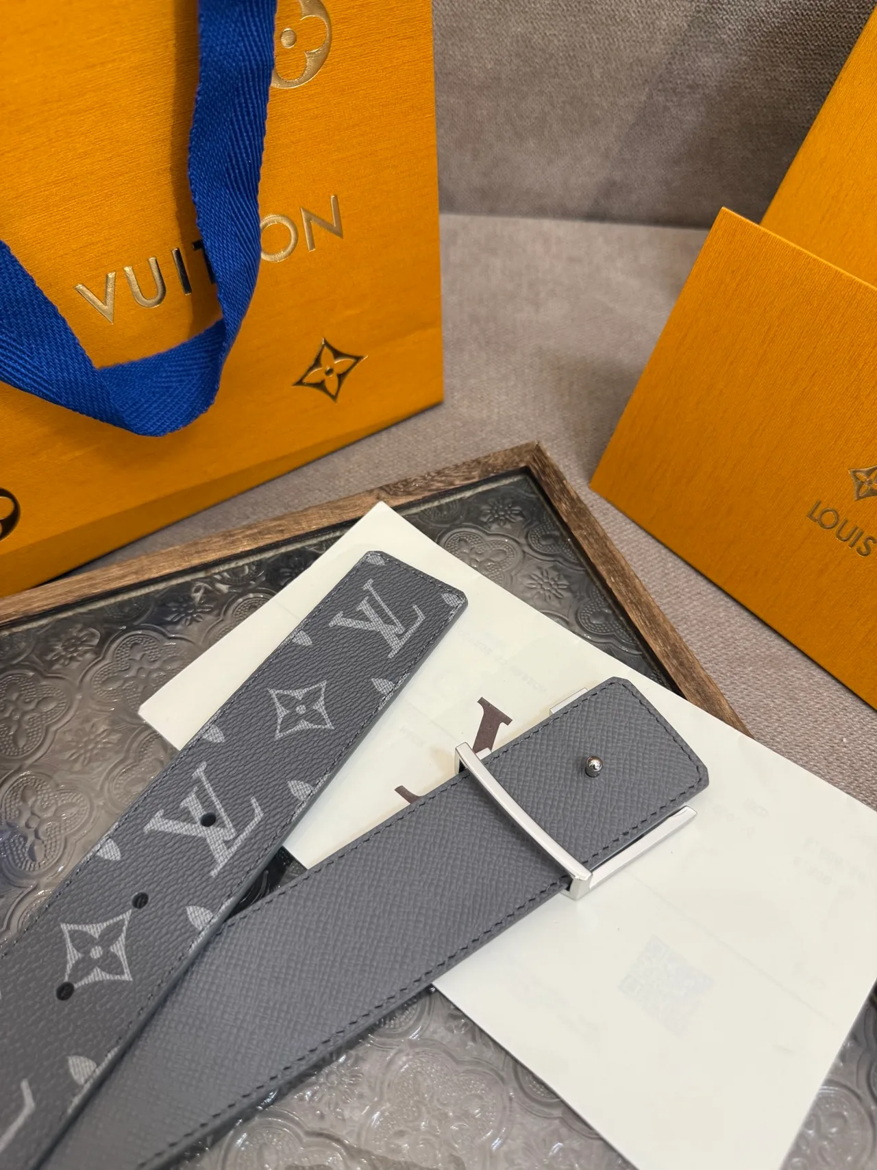 Louis Vuitton Leather Monogram Belt in Grey · view 7