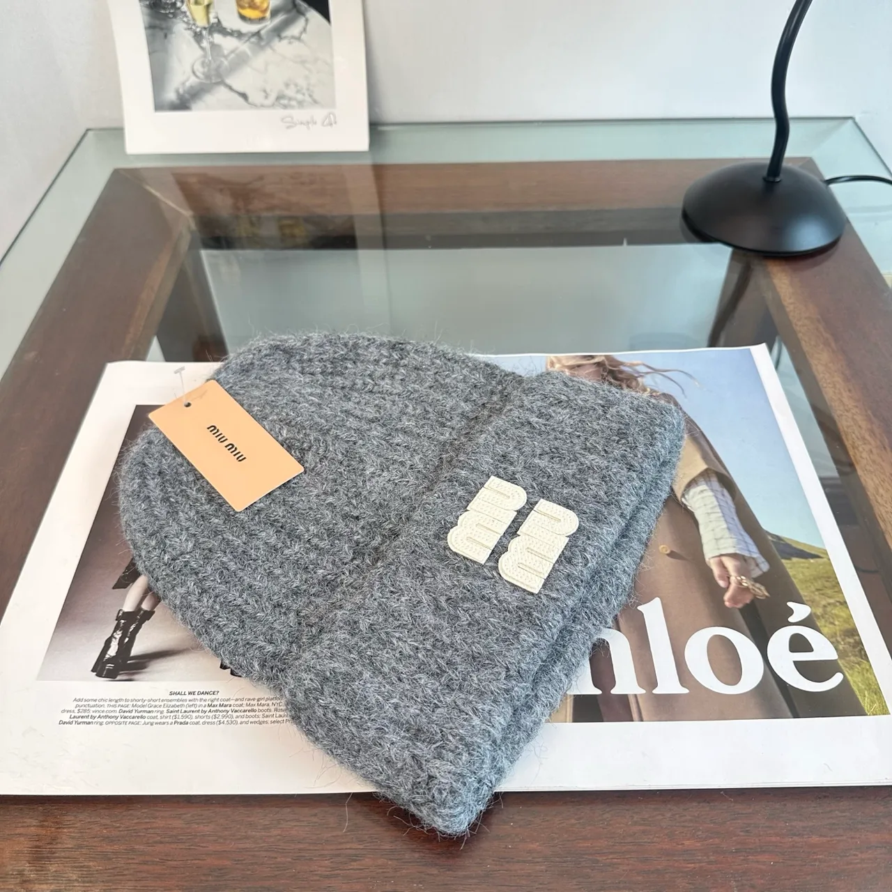 Miu Miu Beanie in Grey & Beige · view 6