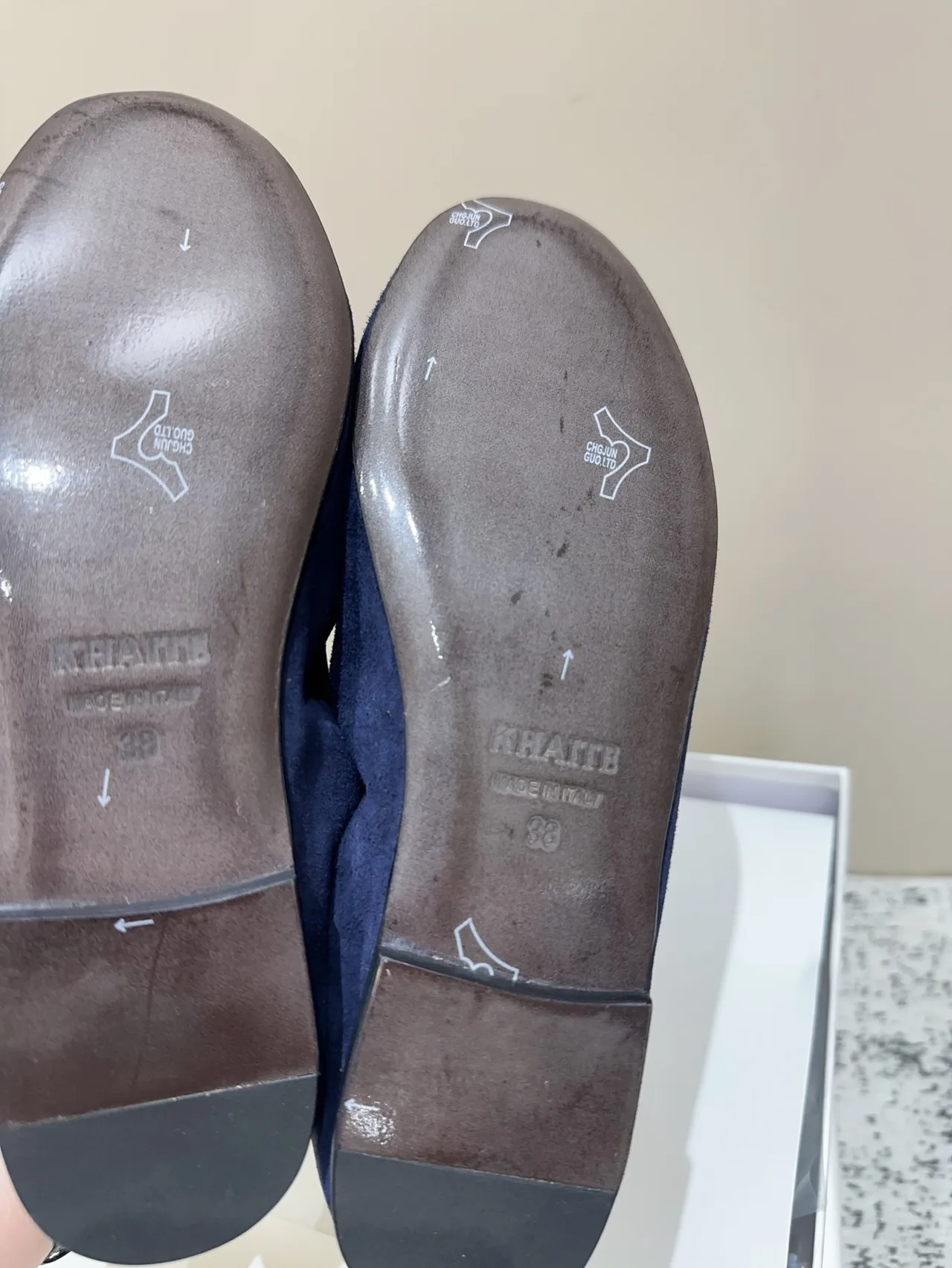 Khaite Sheepskin Suede-Look Loafers in Blue · view 8