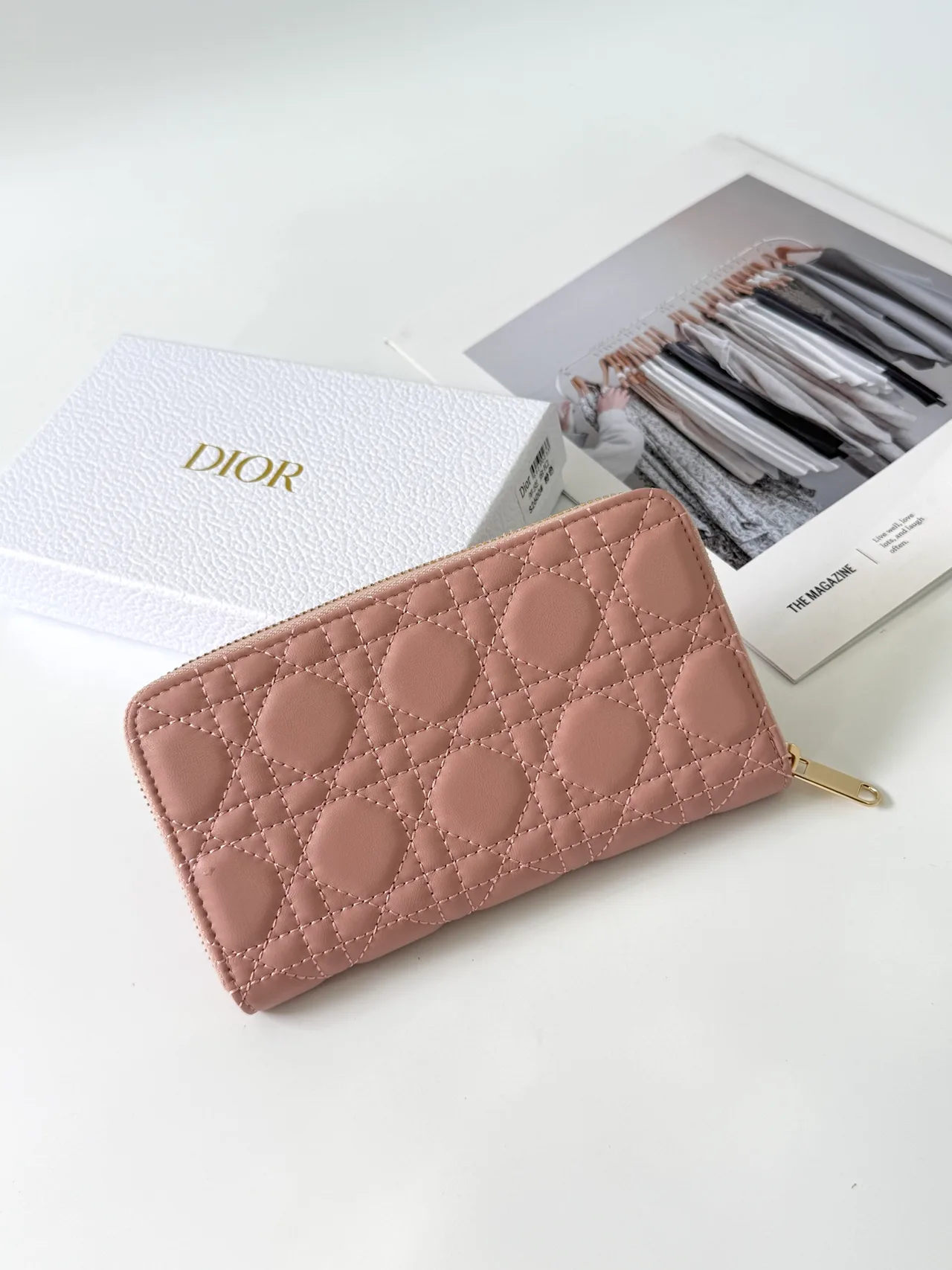 Dior Lambskin Quilted Glossy Wallet in Pink · view 2