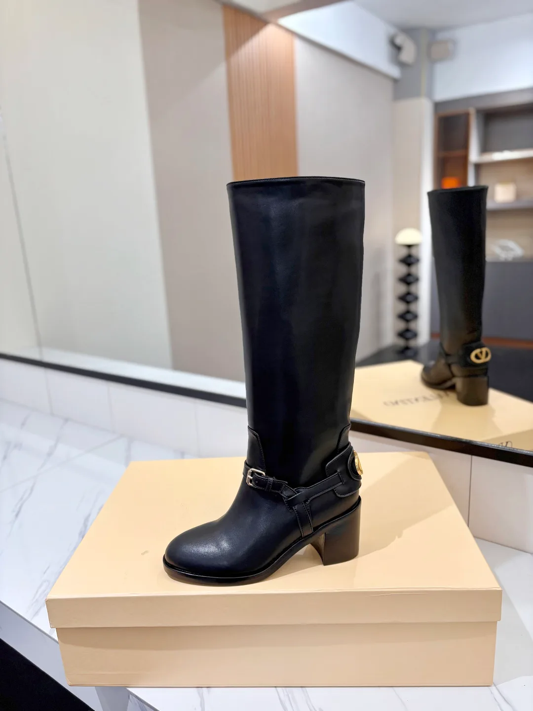 Valentino Calfskin Boots in Black · view 6
