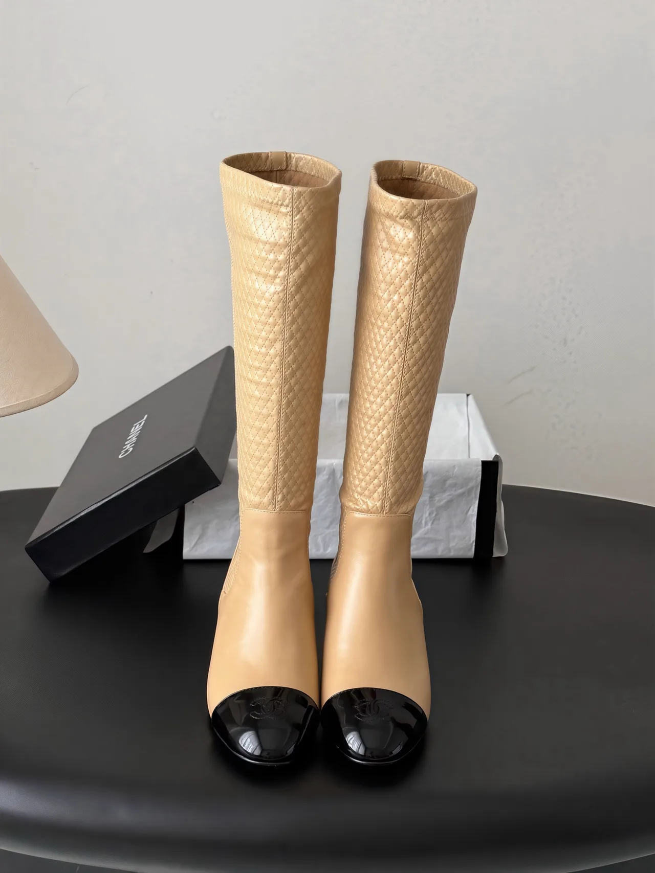 Chanel Cowhide Knee-High Boots in Beige · view 1