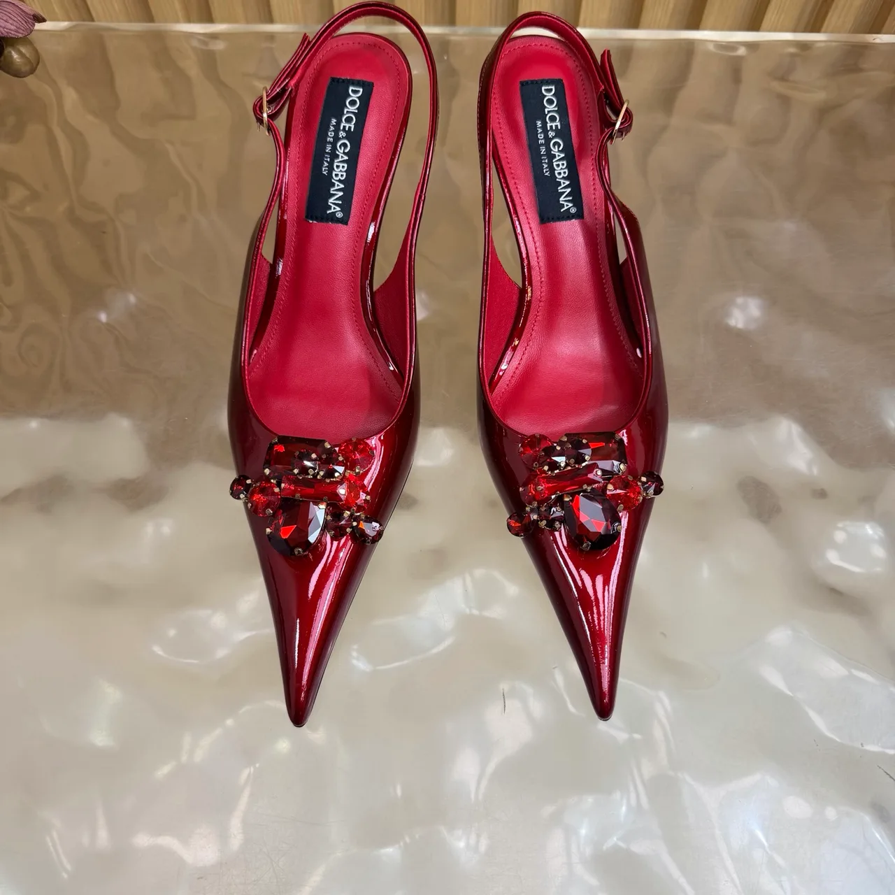 Dolce & Gabbana Patent Leather Embellished Slingback Pumps in Red · view 5