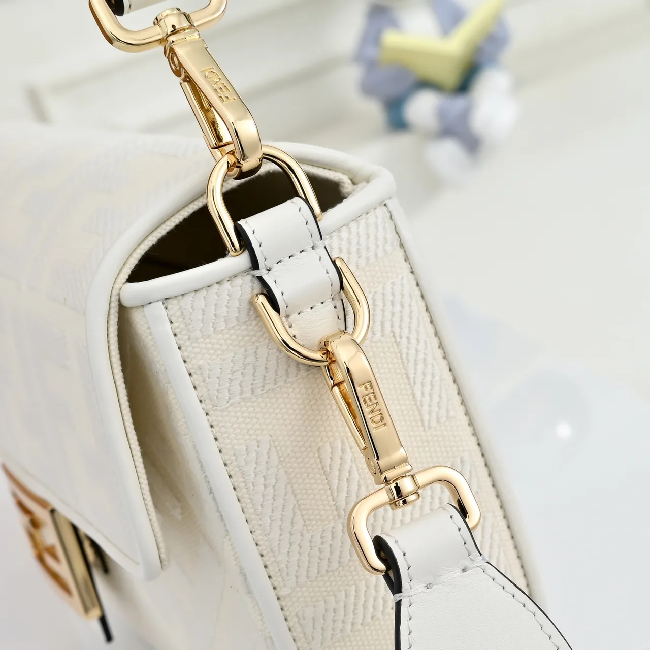 Fendi Canvas FF Monogram Baguette Bag in White · view 4