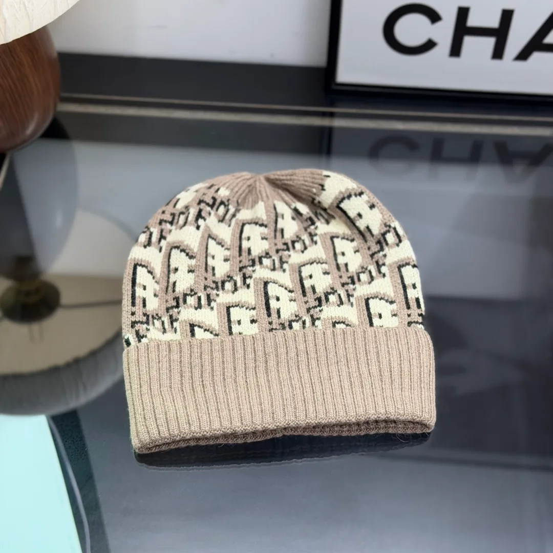 Dior Oblique Knit Beanie in Grey & Black & Blue & White · view 1
