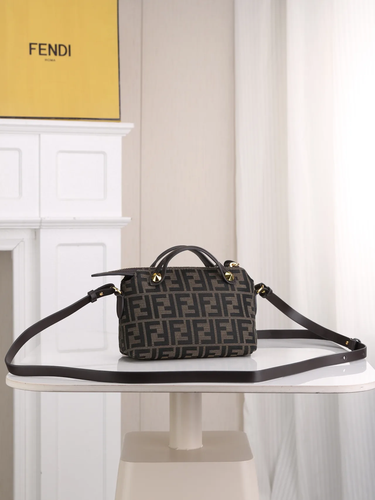 Fendi Calfskin FF-Monogram Top-Handle Zip Satchel in Brown · view 2