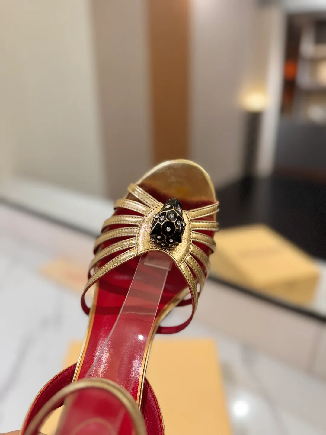 Valentino Ribbed Jewel-Bow Strap Sandals in Gold · view 6