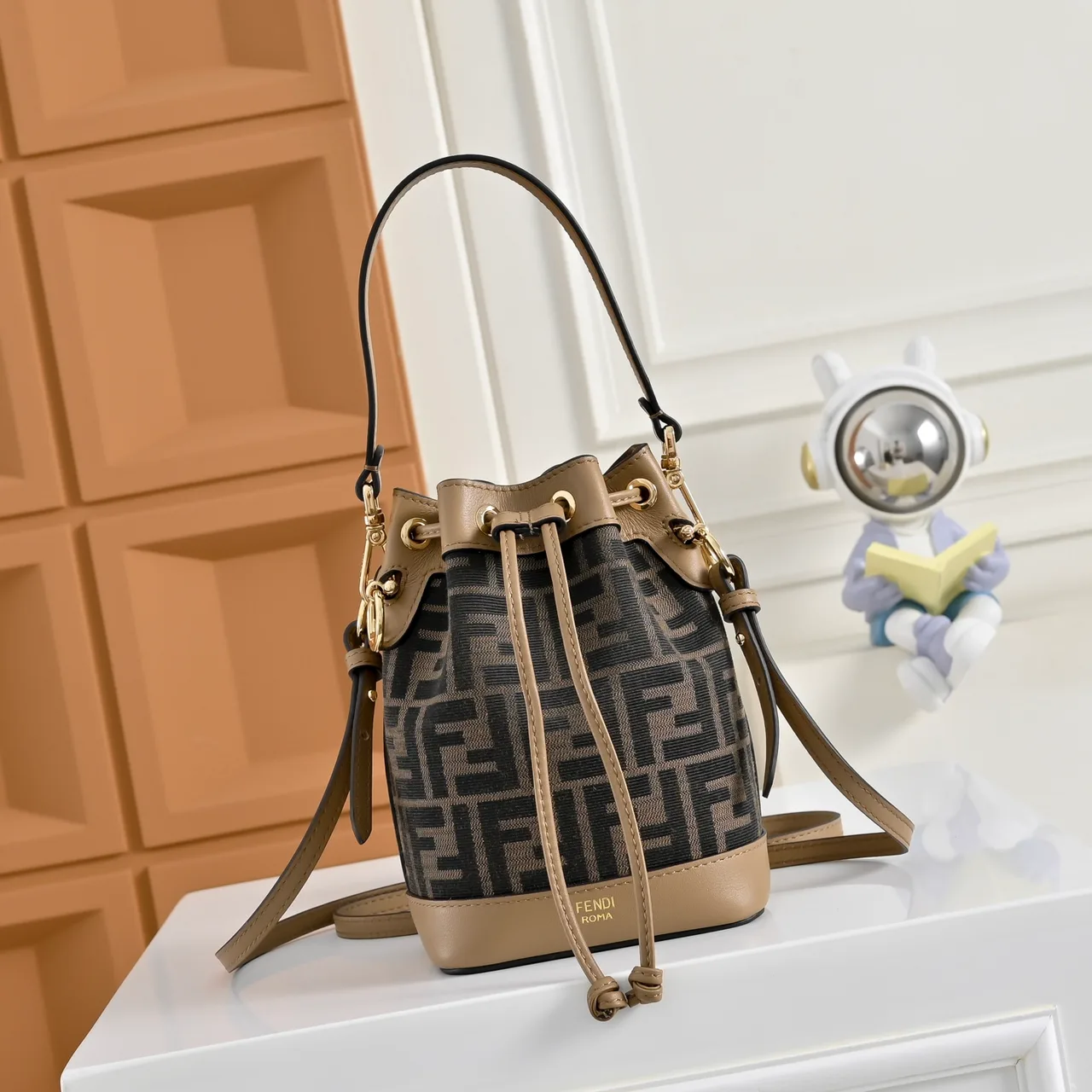 Fendi Calfskin Smooth Bucket Bag in Brown · view 1