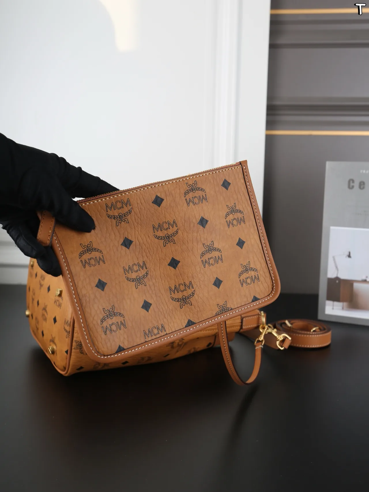 MCM Dessau Bucket Bag with Detachable Pouch in Brown · view 5