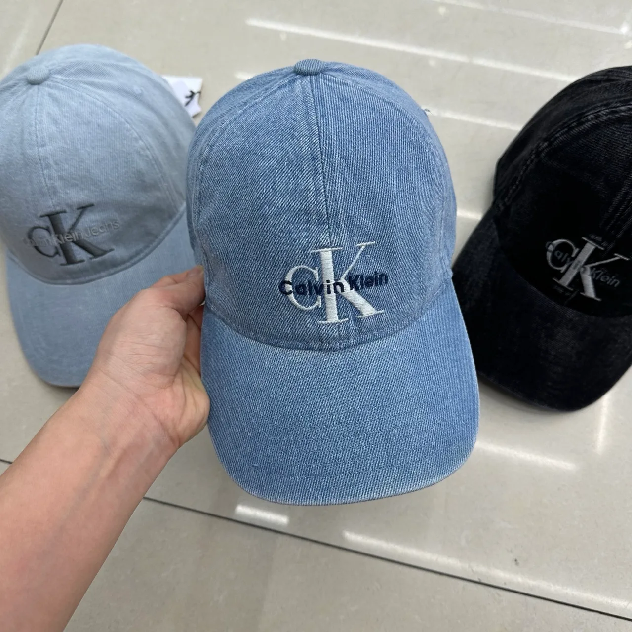 Calvin Klein Denim Baseball Cap in Blue & Black · view 2