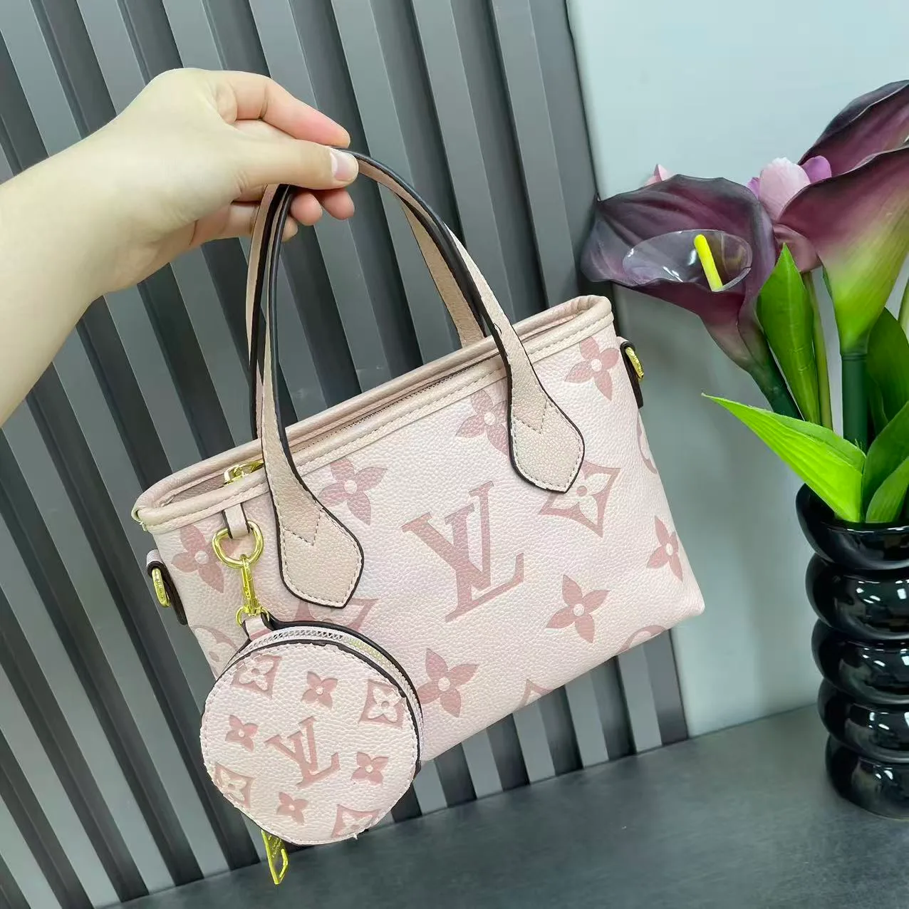 Louis Vuitton Monogram Tote with Round Pouch in Blue & Red & White & Beige & Pink & Tan & Black · view 5
