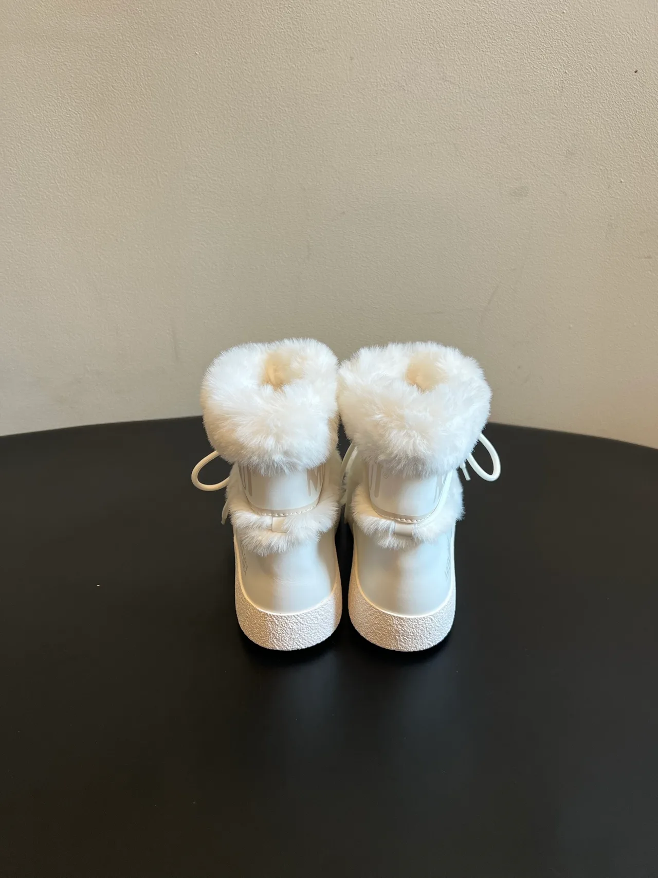 Moon Boot Cowhide Smooth Lace-Up Fleece Snow Boots in Cream · view 4