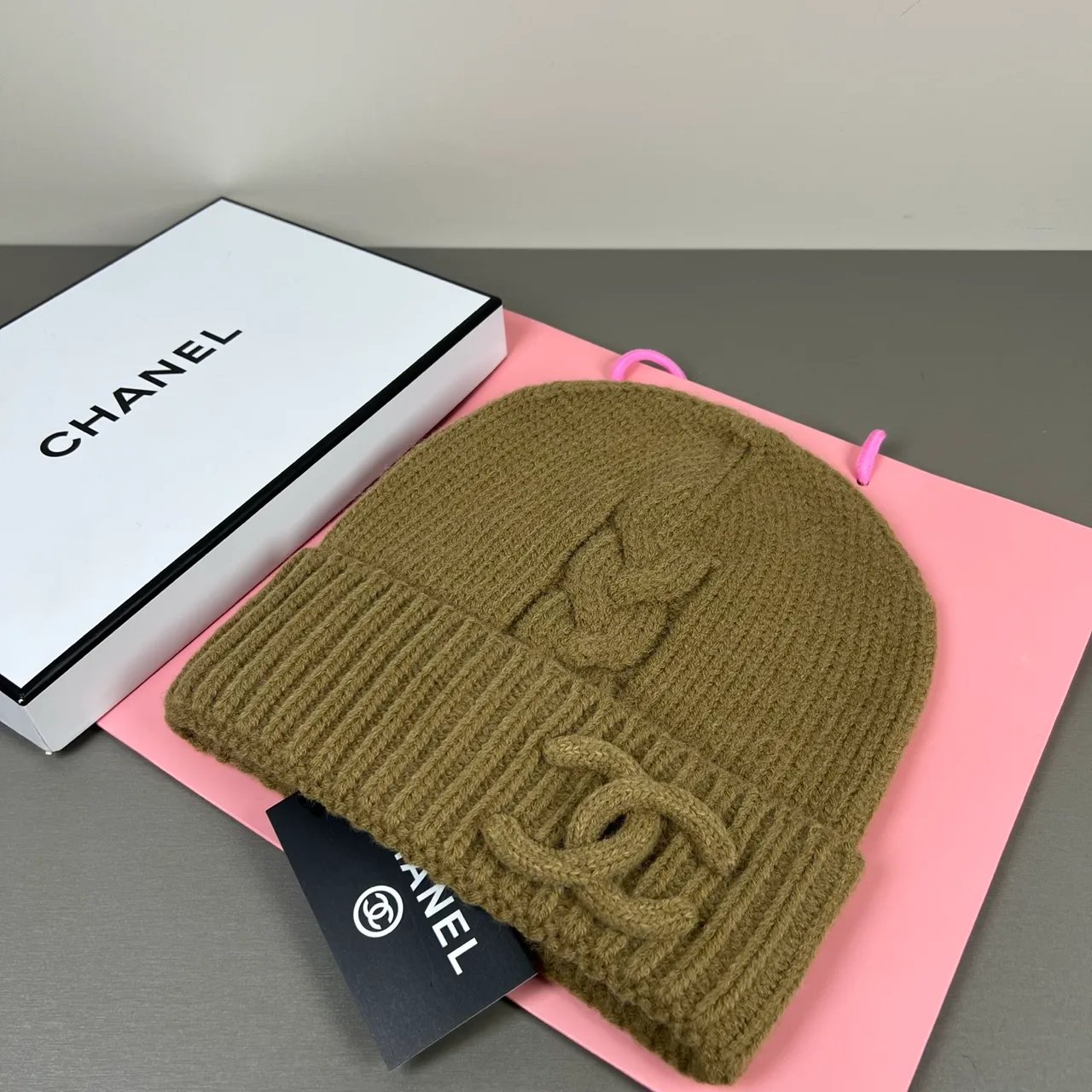 Chanel Raised CC Knit Beanie in Green & Grey & Red & Blue & White · view 1