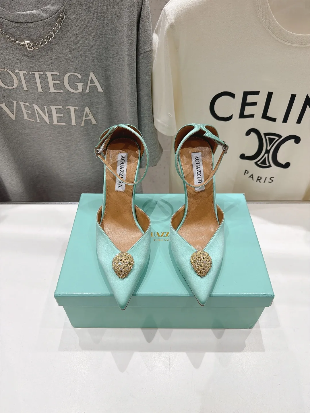 Aquazzura Silk Glossy Pointed-Toe Pointed Slingback Pumps in Blue · view 1