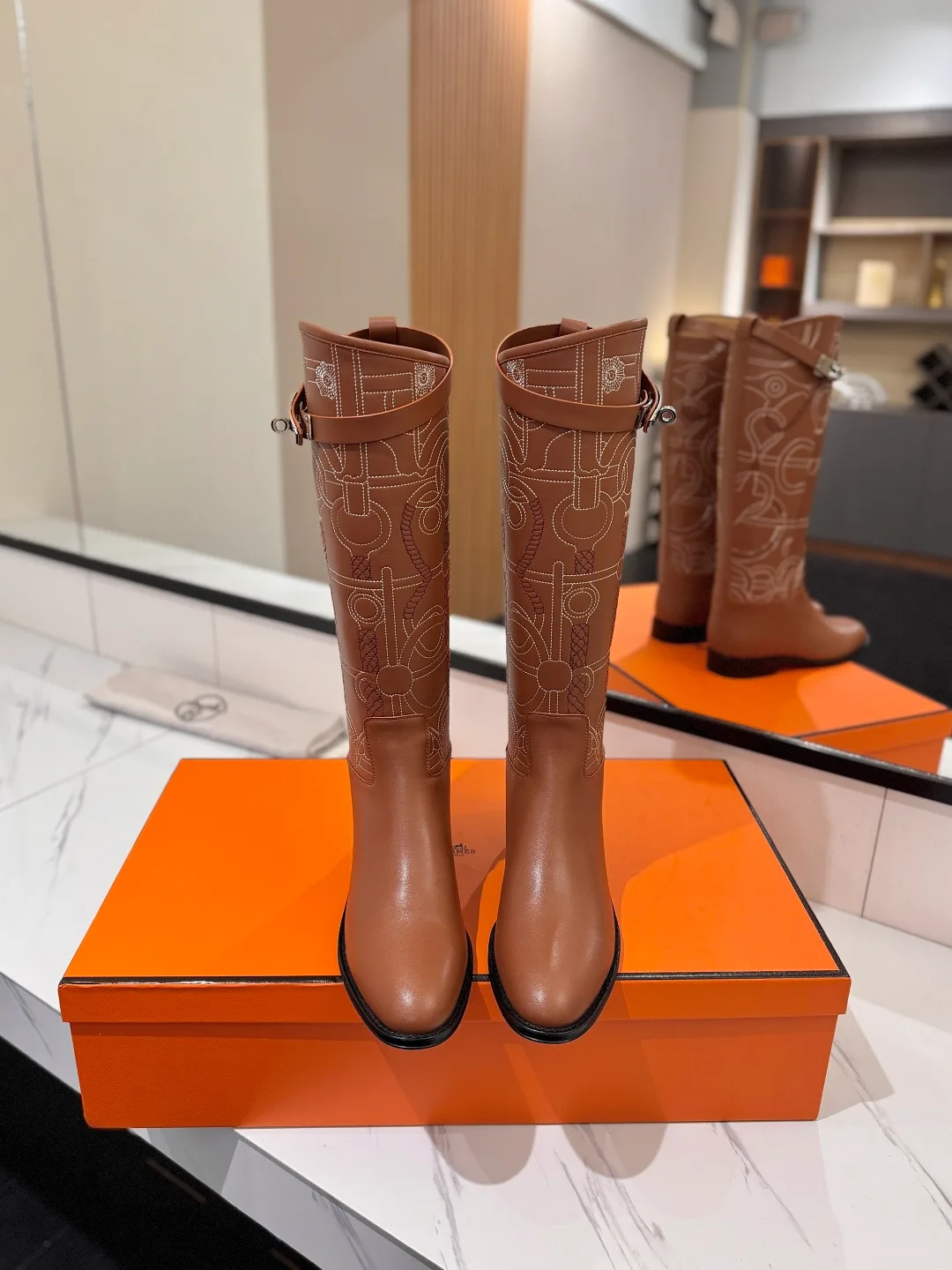 Hermes Cowhide Boots in Brown · view 3