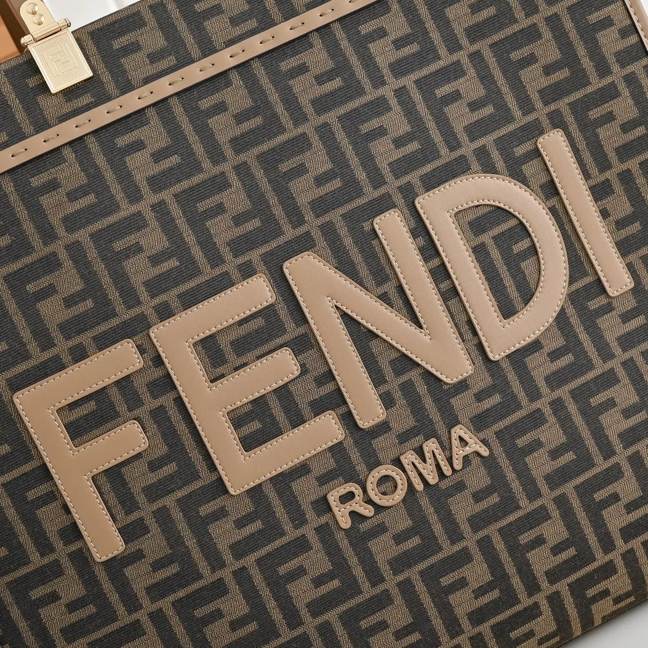 Fendi FF Monogram Logo-Letter Top-Handle Tote in Brown · view 5