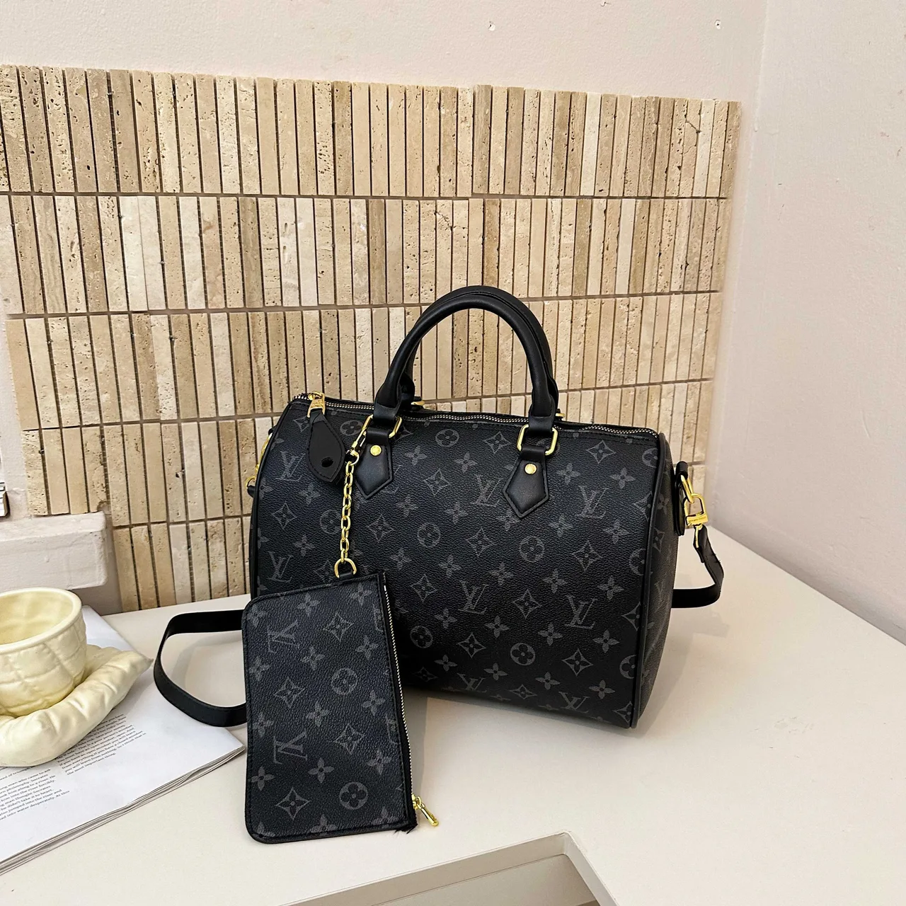 Louis Vuitton Monogram Speedy Bag in Brown & Grey · view 3