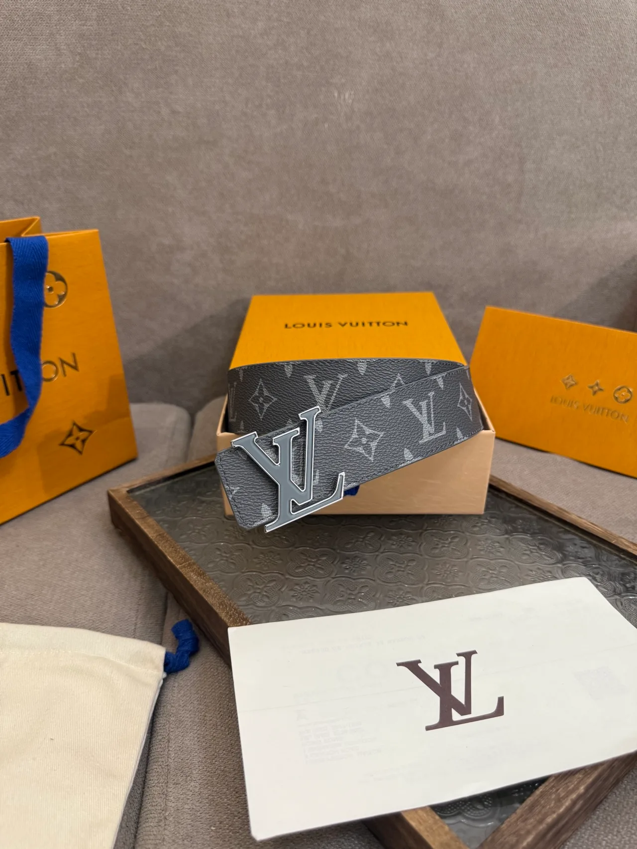 Louis Vuitton Leather Monogram Belt in Grey · view 1