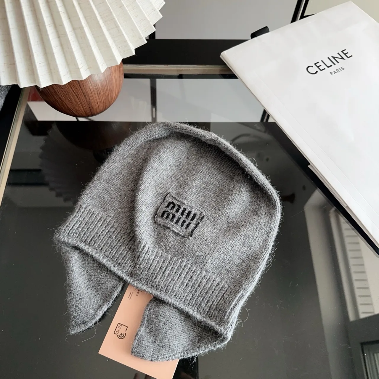 Miu Miu Ribbed Beanie in Grey · view 1