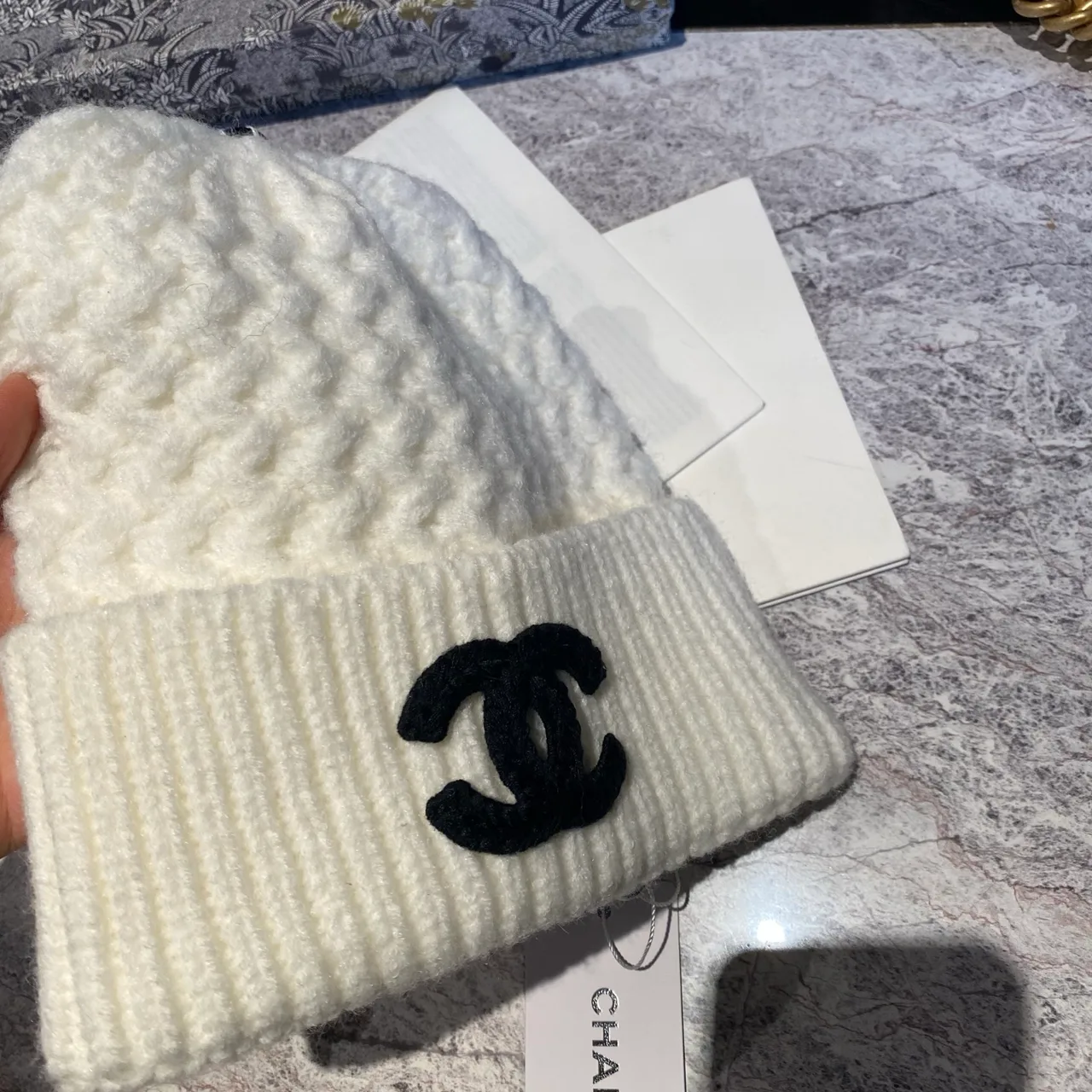 Chanel CC Knit Beanie in Black & White & Beige · view 5