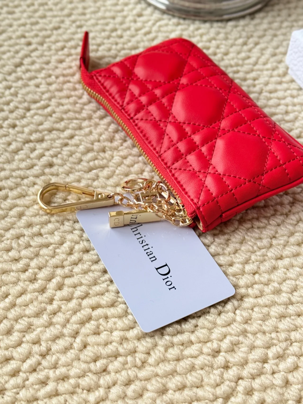 Dior Lambskin Quilted Zip Key Pouch in Red · view 4