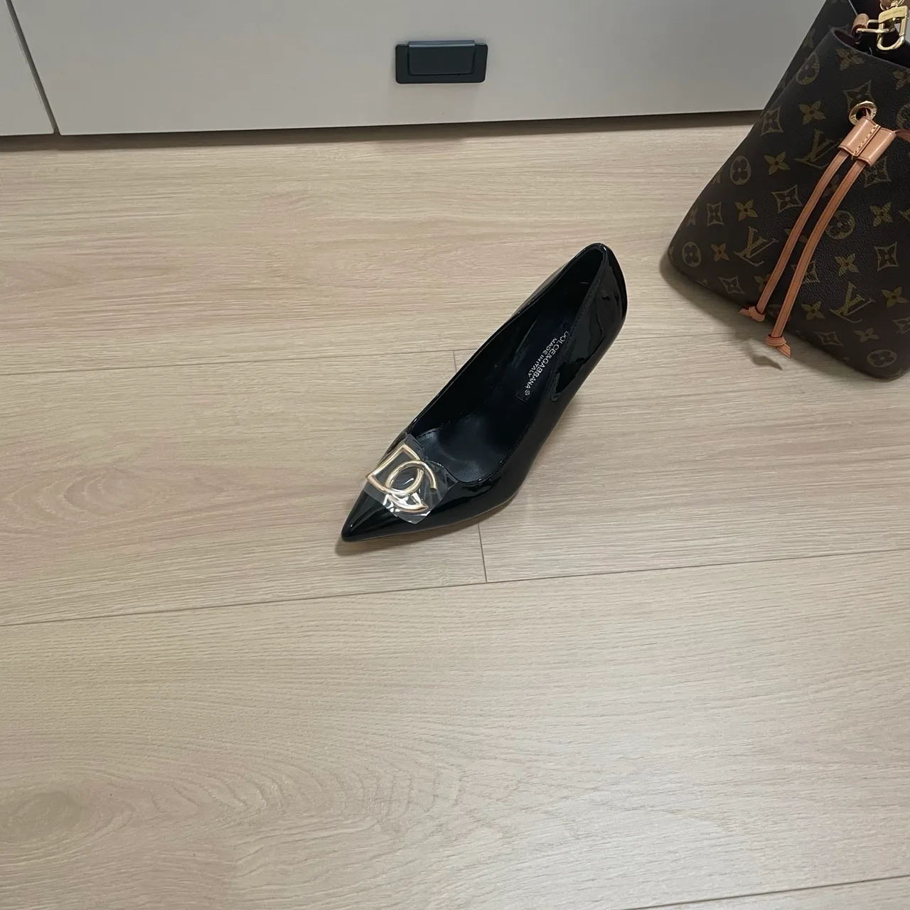 Dolce & Gabbana Sheepskin Patent Leather DG Pointed Heel Pumps in Black · view 6