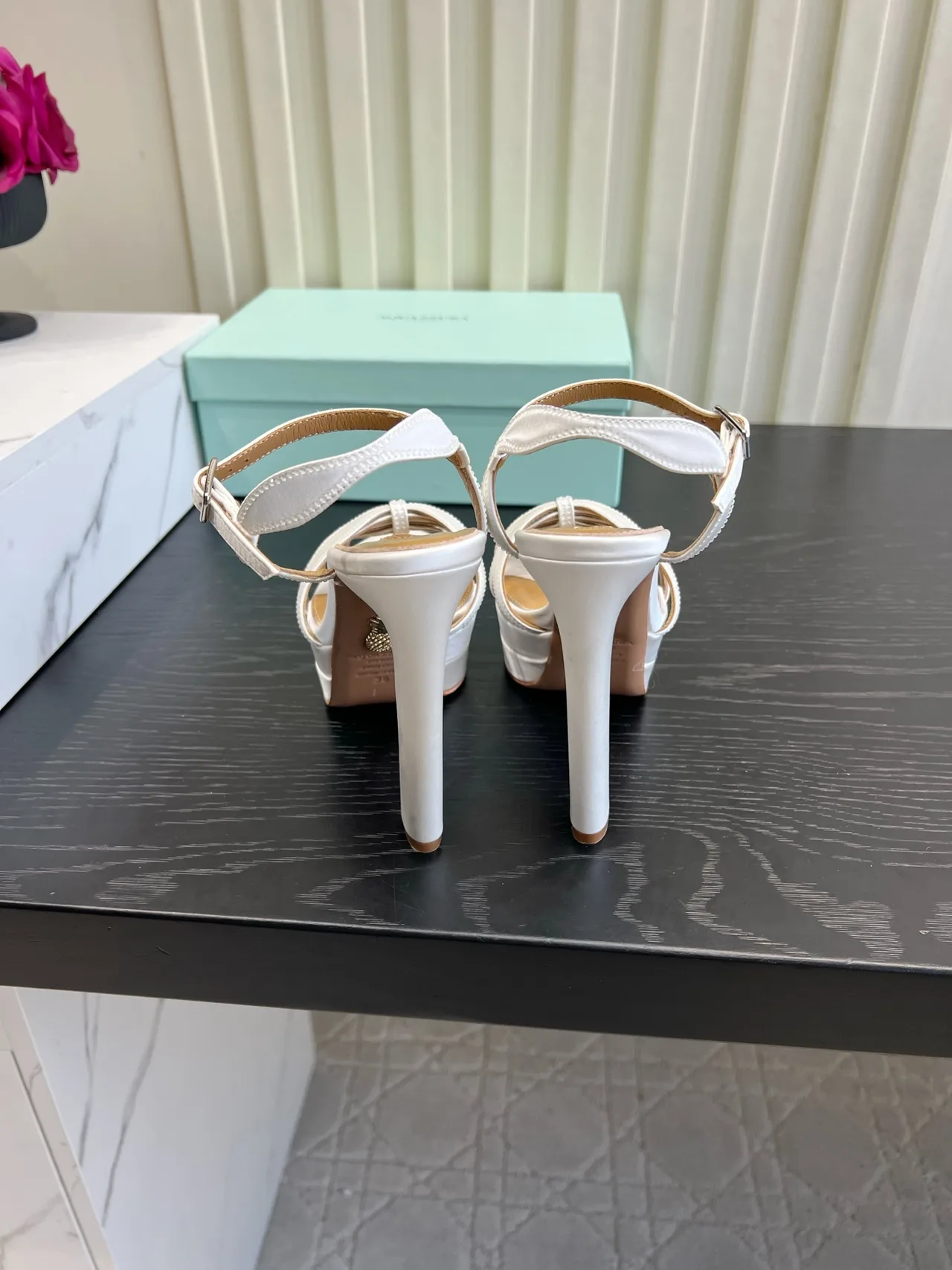 Aquazzura Silk Platform Heeled Sandals in White · view 5