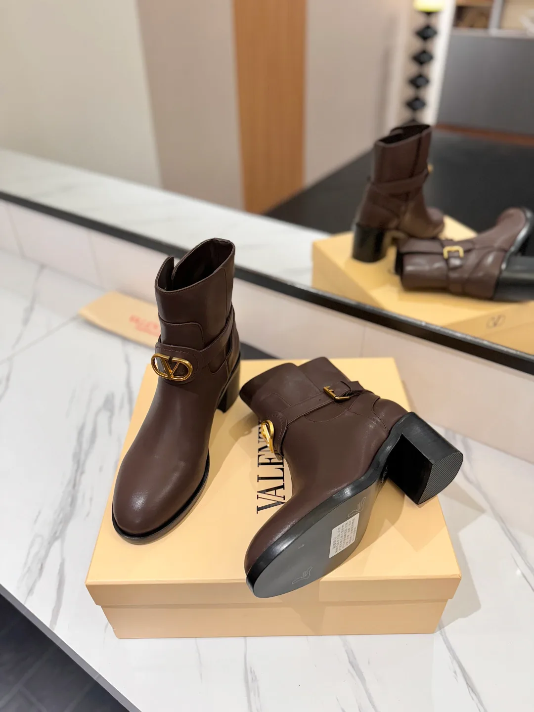 Valentino Calfskin Ankle Boots in Brown · view 5