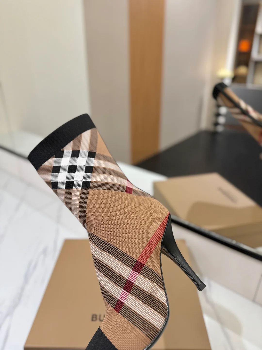 Burberry Check Knee-High Boots in Beige · view 8