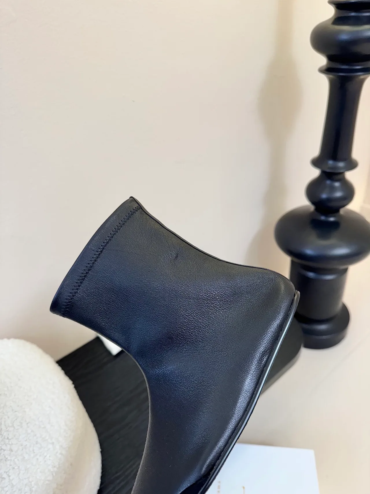 Sheepskin Round-Toe Minimal Ankle Boots in Black · view 8