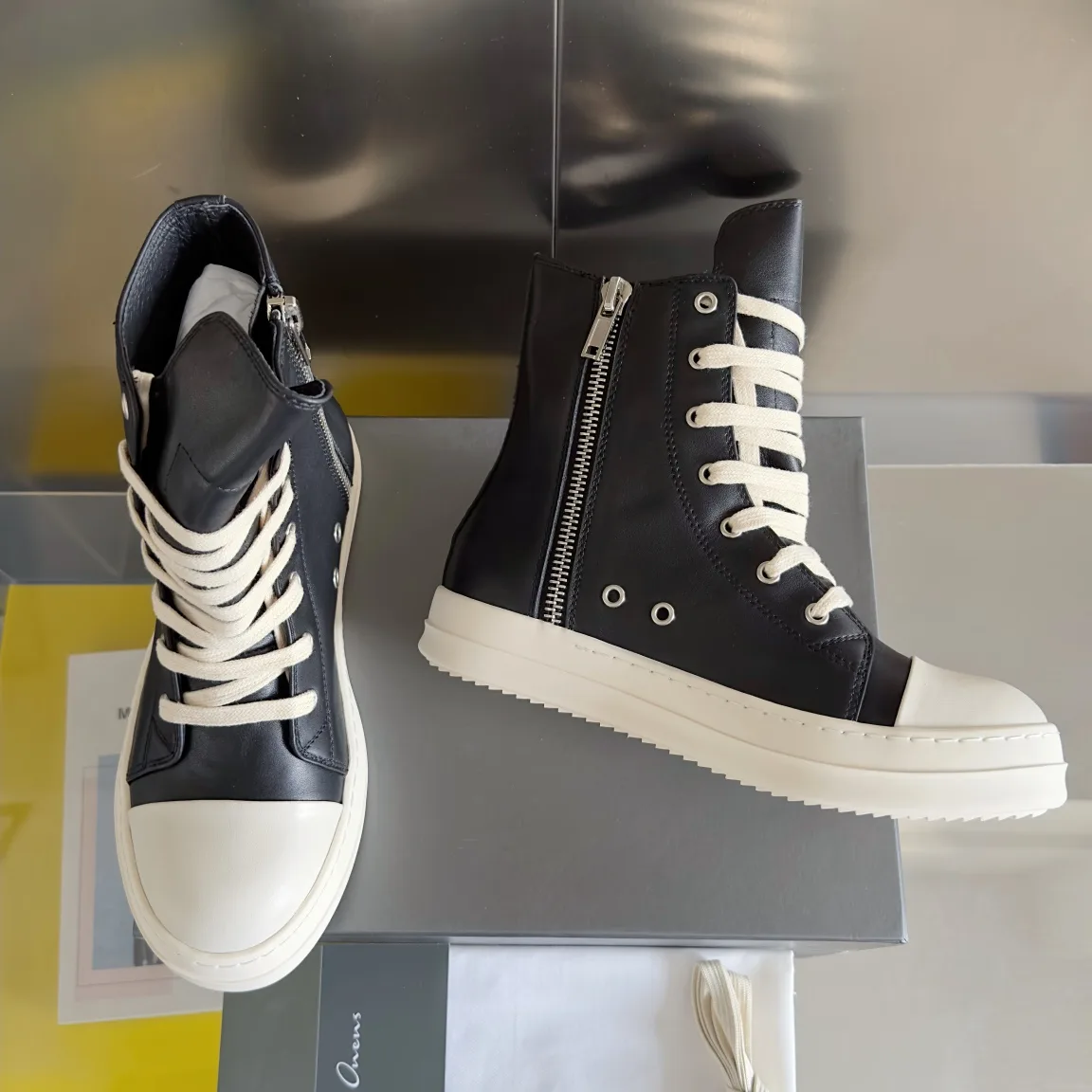Rick Owens Calfskin High-Top Sneakers in Black · view 1