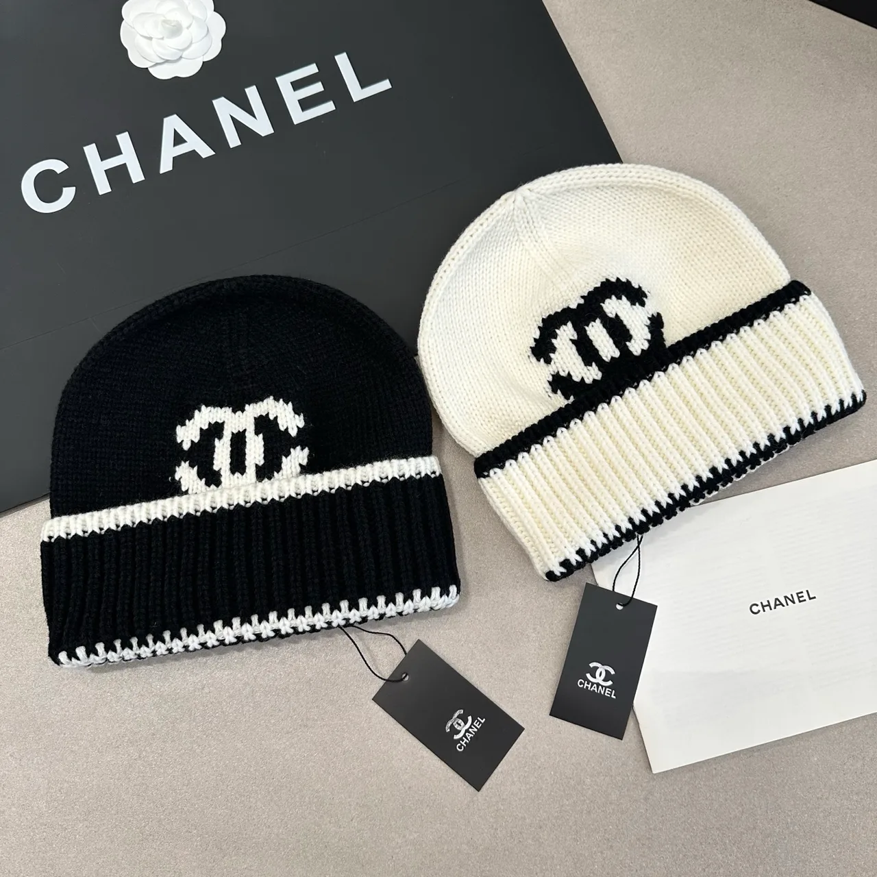 Chanel Beanie in Black & White & Grey · view 7